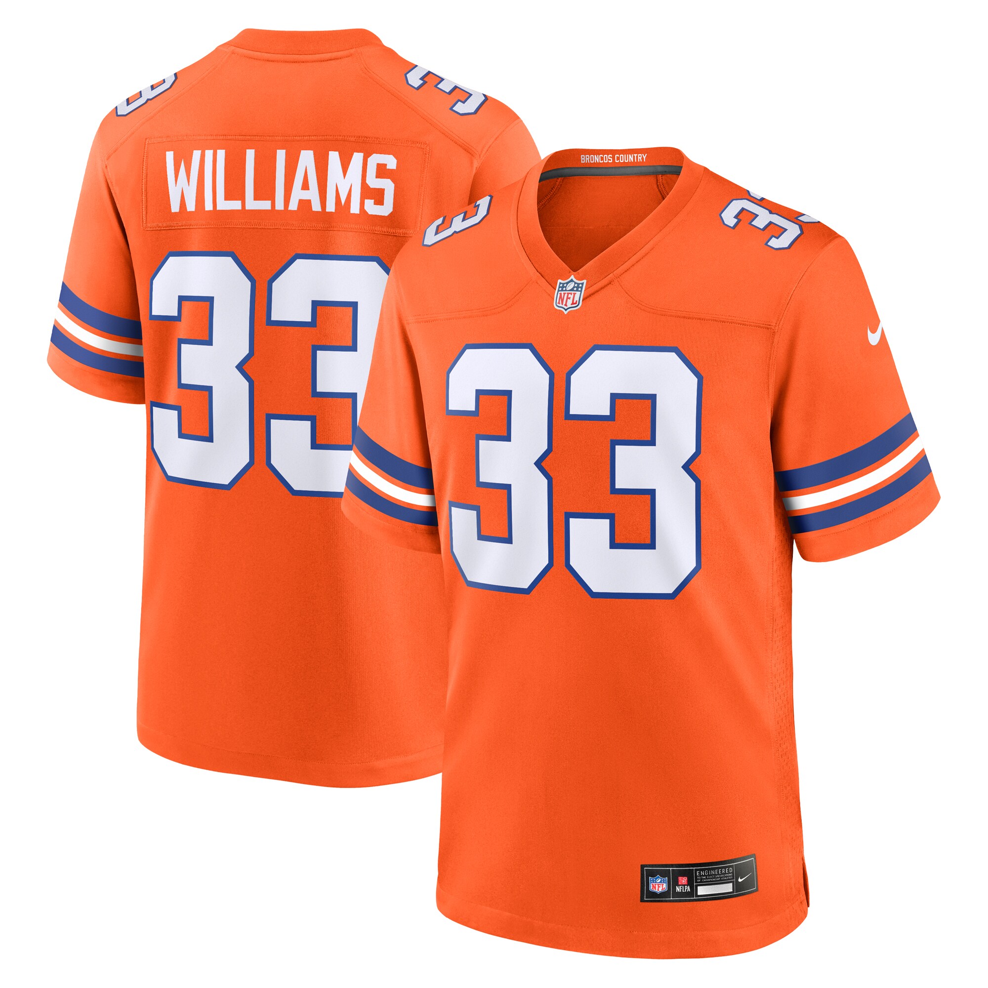 Men's Denver Broncos Javonte Williams Orange Mile High Collection 1977 Throwback Player Game Jersey JS1113 nicesnker