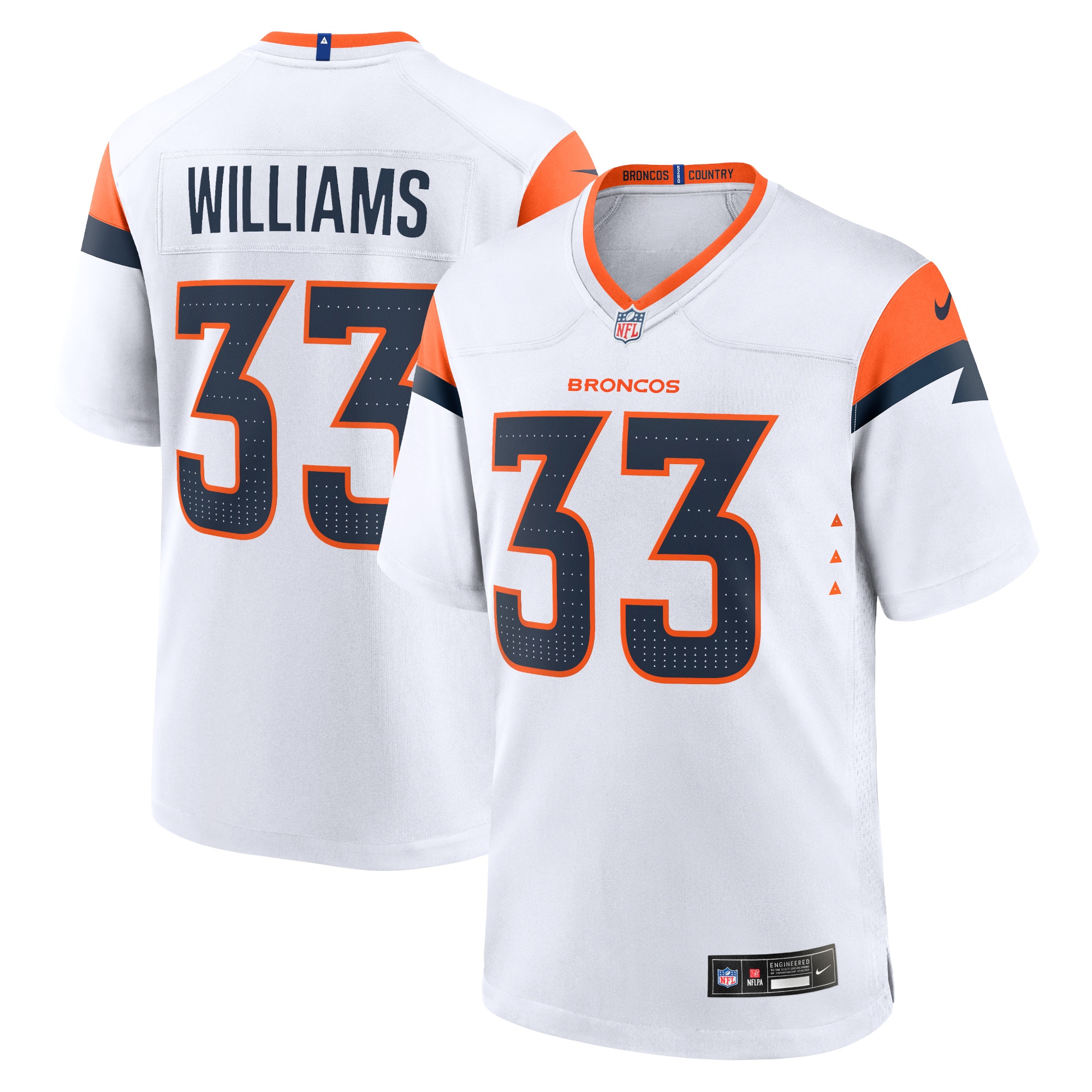 Men's Denver Broncos Javonte Williams White Mile High Collection Game Jersey JS4448 nicesnker