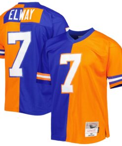 Men's Denver Broncos John Elway Mitchell & Ness Royal/Orange 1990 Split Legacy Jersey JS2806 nicesnker