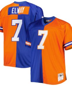 Men's Denver Broncos John Elway Mitchell & Ness Royal/Orange Big & Tall Split Legacy Retired Player Jersey JS7290 nicesnker