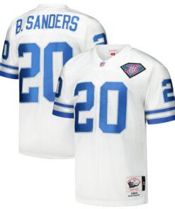 Men's Detroit Lions 1994 Barry Sanders Mitchell & Ness White Throwback Retired Player Jersey JS1487 nicesnker