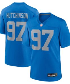 Men's Detroit Lions Aidan Hutchinson Blue Alternate Game Jersey JS2790 nicesnker