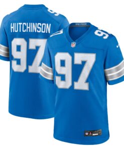 Men's Detroit Lions Aidan Hutchinson Blue Game Jersey JS4144 nicesnker