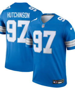 Men's Detroit Lions Aidan Hutchinson Blue Team Legend Player Performance Top JS3602 nicesnker