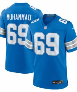 Men's Detroit Lions Al-Quadin Muhammad Blue Team Game Jersey JS7341 nicesnker