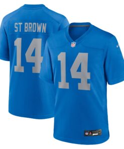 Men's Detroit Lions Amon-Ra St. Brown Blue Alternate Game Jersey JS3314 nicesnker