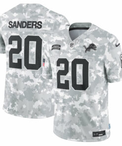Men's Detroit Lions Barry Sanders Arctic Camo 2024 Salute to Service Retired Player Limited Jersey JS2709 nicesnker