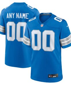 Men's Detroit Lions Blue Custom Game Jersey JS5865 nicesnker