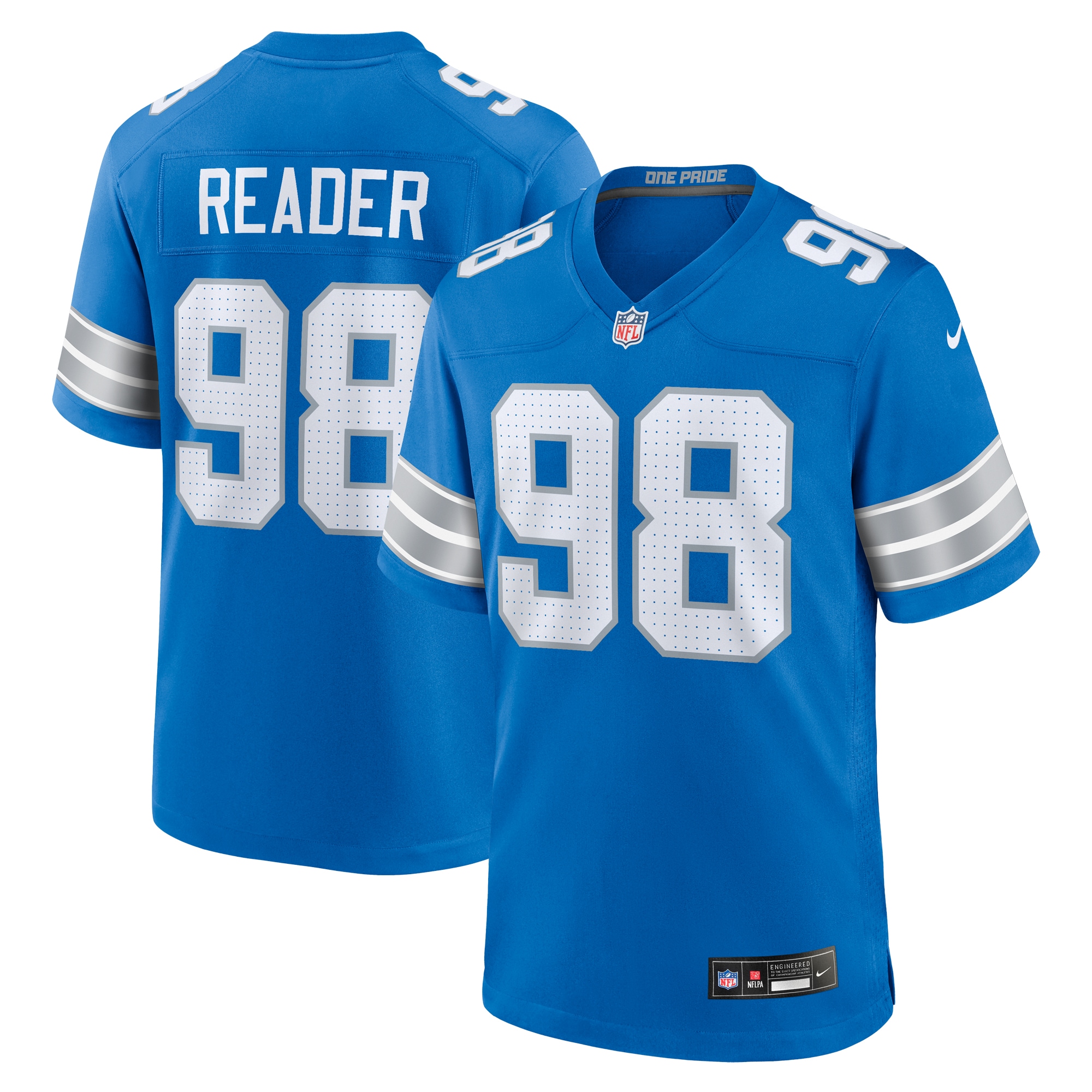 Men's Detroit Lions D.J. Reader Blue Team Game Jersey JS1801 nicesnker