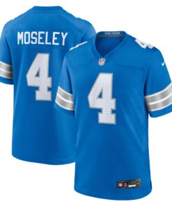 Men's Detroit Lions Emmanuel Moseley Blue Team Game Jersey JS1565 nicesnker