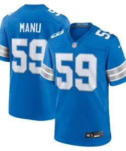 Men's Detroit Lions Giovanni Manu Blue Team Game Jersey JS5117 nicesnker