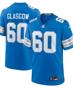 Men's Detroit Lions Graham Glasgow Blue Team Game Jersey JS8628 nicesnker