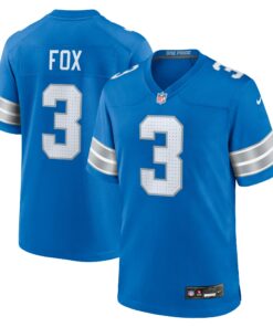 Men's Detroit Lions Jack Fox Blue Team Game Jersey JS7948 nicesnker