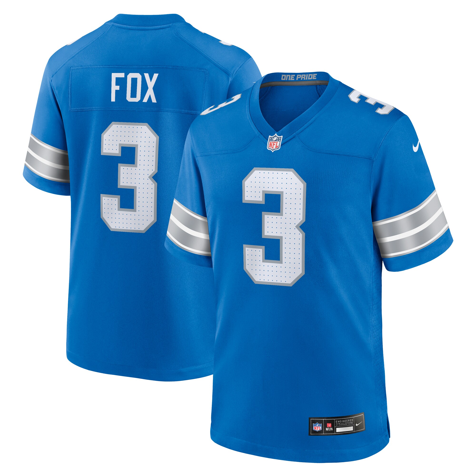 Men's Detroit Lions Jack Fox Blue Team Game Jersey JS7948 nicesnker