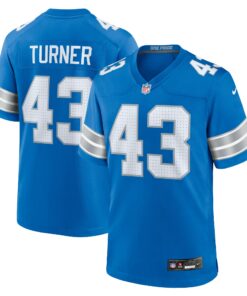 Men's Detroit Lions James Turner Blue Game Jersey JS5693 nicesnker