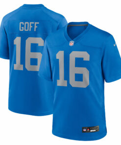 Men's Detroit Lions Jared Goff Blue Alternate Game Jersey JS8887 nicesnker