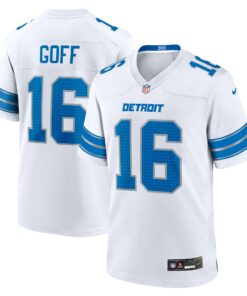 Men's Detroit Lions Jared Goff White Game Jersey JS7897 nicesnker