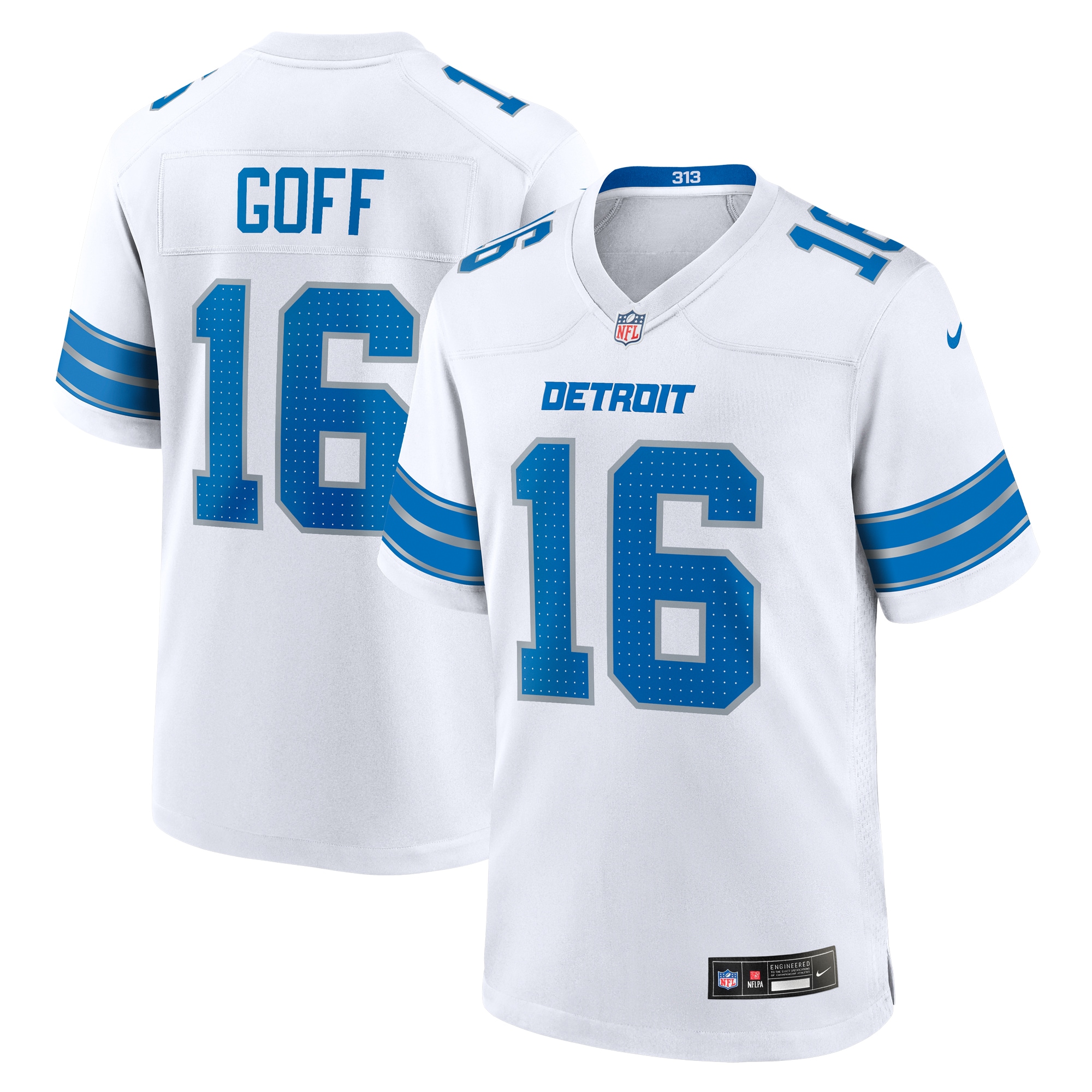 Men's Detroit Lions Jared Goff White Game Jersey JS7897 nicesnker