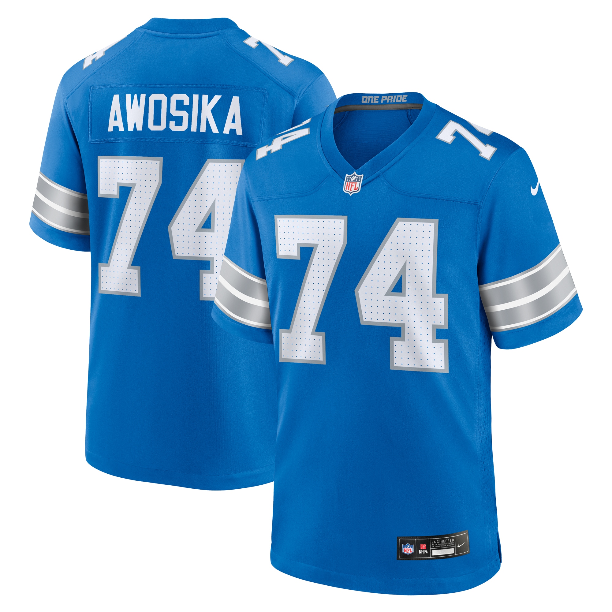 Men's Detroit Lions Kayode Awosika Blue Team Game Jersey JS6540 nicesnker