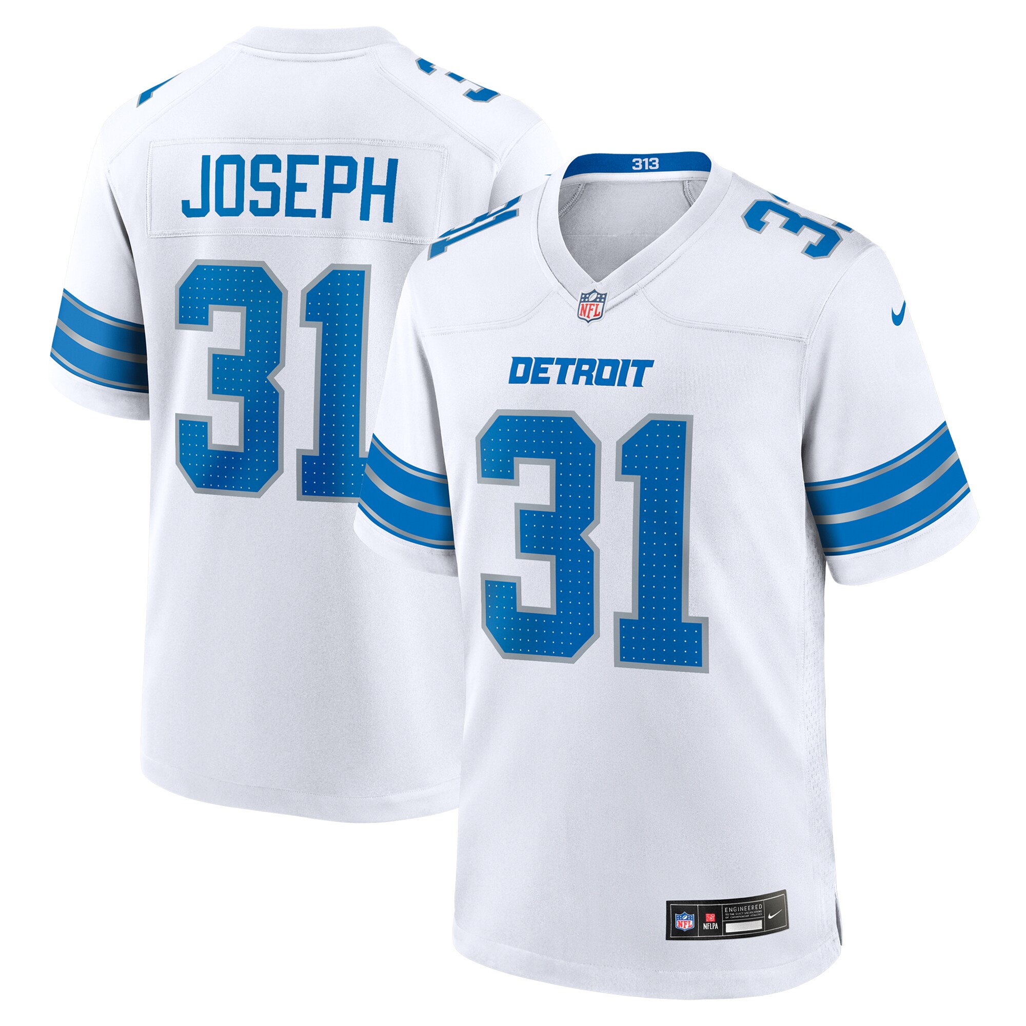Men's Detroit Lions Kerby Joseph White Game Jersey JS4831 nicesnker