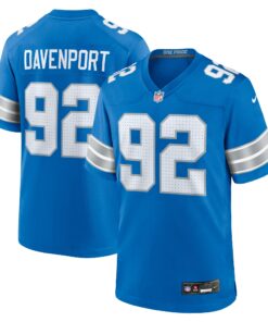 Men's Detroit Lions Marcus Davenport Blue Team Game Jersey JS8134 nicesnker