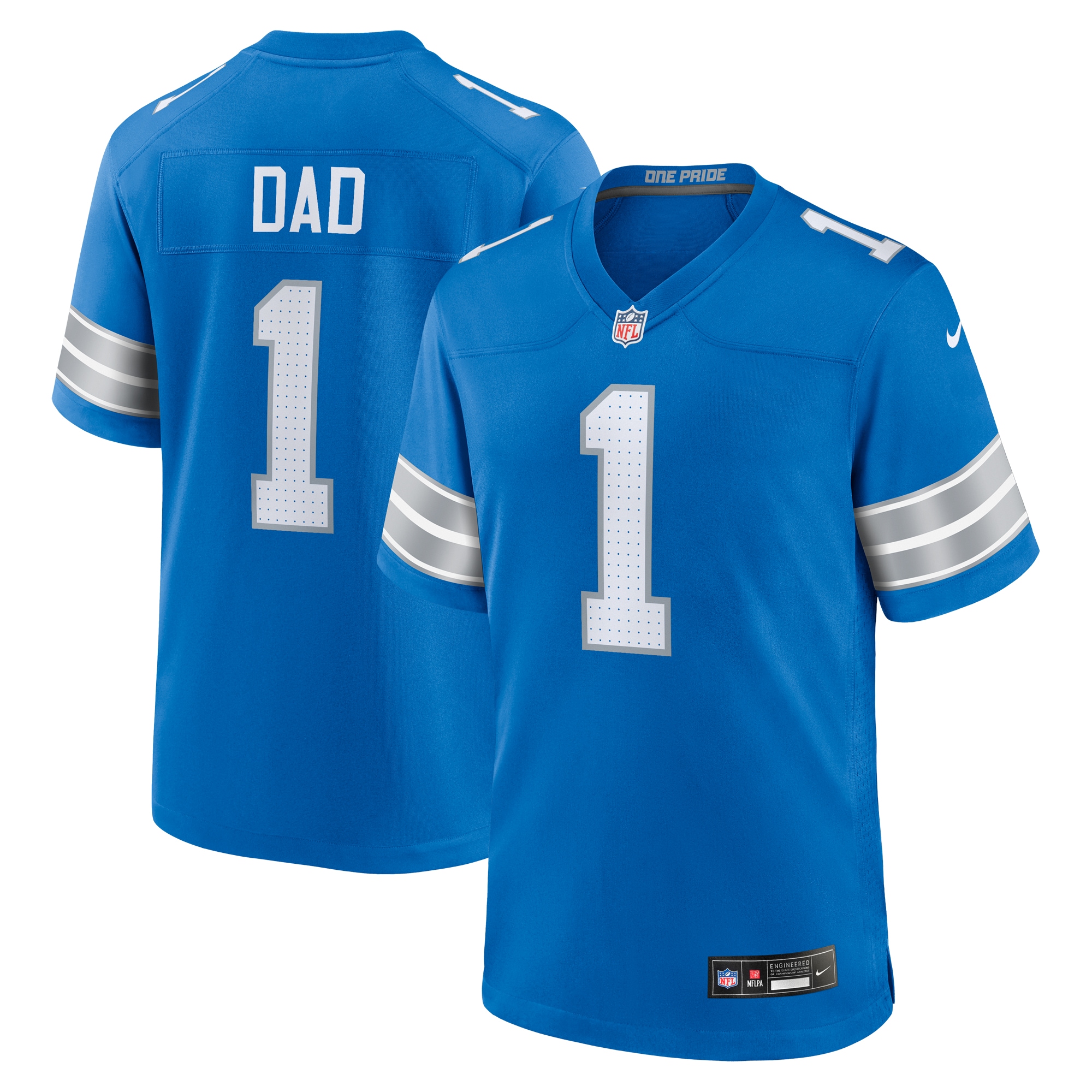 Men's Detroit Lions Number 1 Dad Blue Game Jersey JS2424 nicesnker