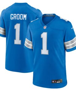 Men's Detroit Lions Number 1 Groom Blue Game Jersey JS3498 nicesnker