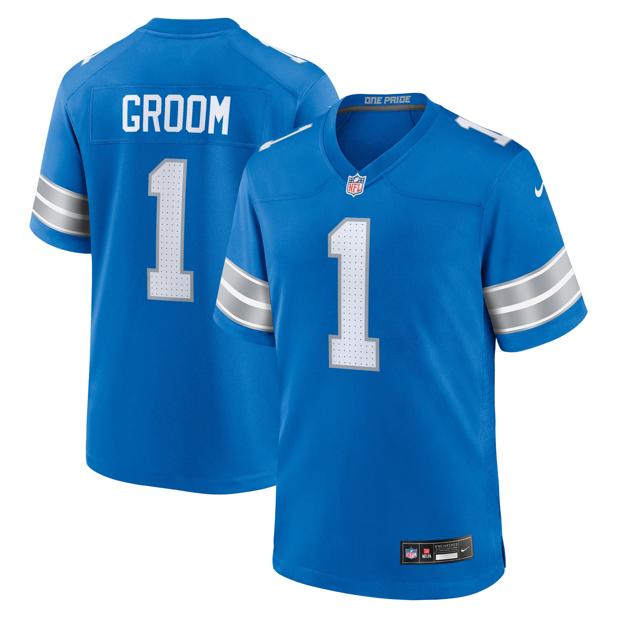Men's Detroit Lions Number 1 Groom Blue Game Jersey JS3498 nicesnker