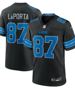 Men's Detroit Lions Sam LaPorta Black 2nd Alternate Game Jersey JS7335 nicesnker