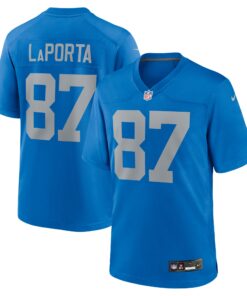 Men's Detroit Lions Sam LaPorta Blue Alternate Game Jersey JS4815 nicesnker