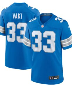 Men's Detroit Lions Sione Vaki Blue Team Game Jersey JS5262 nicesnker