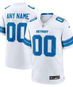 Men's Detroit Lions White Custom Game Jersey JS7100 nicesnker