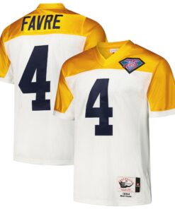 Men's Green Bay Packers 1994 Brett Favre Mitchell & Ness White Throwback Retired Player Jersey JS9998 nicesnker