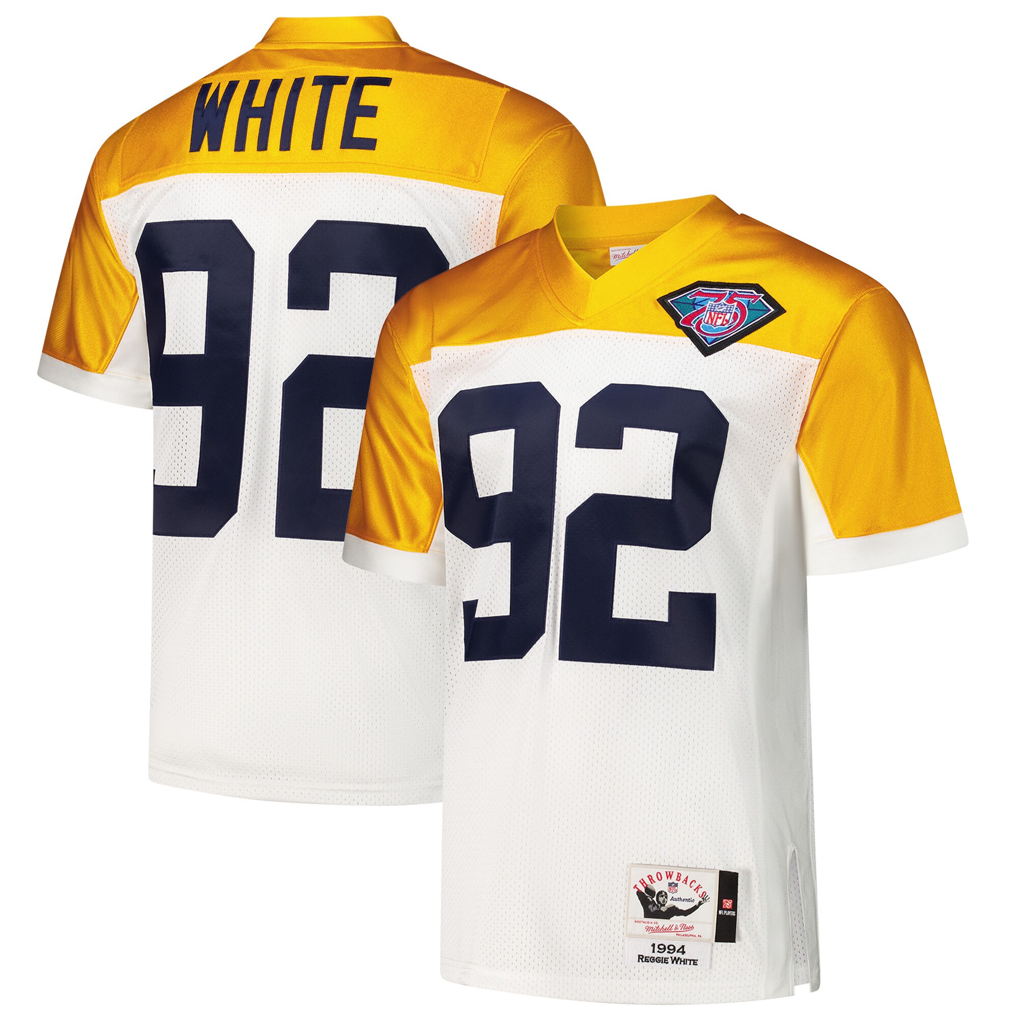 Men's Green Bay Packers 1994 Reggie White Mitchell & Ness White Throwback Retired Player Jersey JS7964 nicesnker