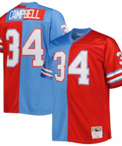 Men's Houston Oilers Earl Campbell Mitchell & Ness Light Blue/Red Big & Tall Gridiron Classics Split Legacy Retired Player Jersey JS2516 nicesnker