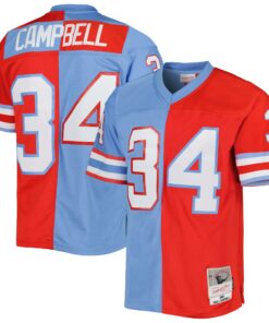 Men's Houston Oilers Earl Campbell Mitchell & Ness Red/Light Blue Gridiron Classics 1980 Split Legacy Jersey JS3158 nicesnker