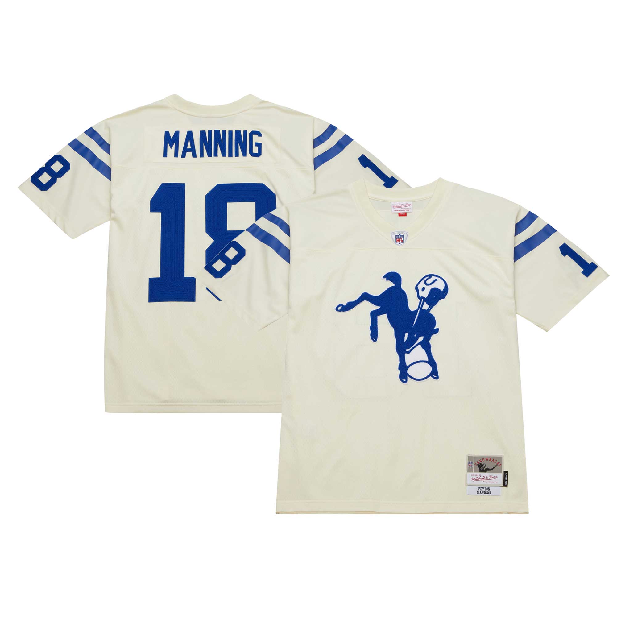 Men's Indianapolis Colts Peyton Manning Mitchell & Ness Cream Chainstitch Legacy Jersey JS5232 nicesnker