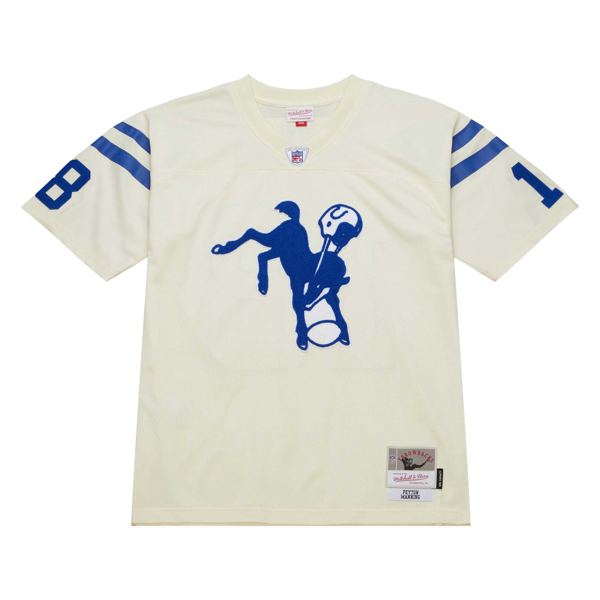 Men's Indianapolis Colts Peyton Manning Mitchell & Ness Cream Chainstitch Legacy Jersey JS5232 nicesnker - Image 2