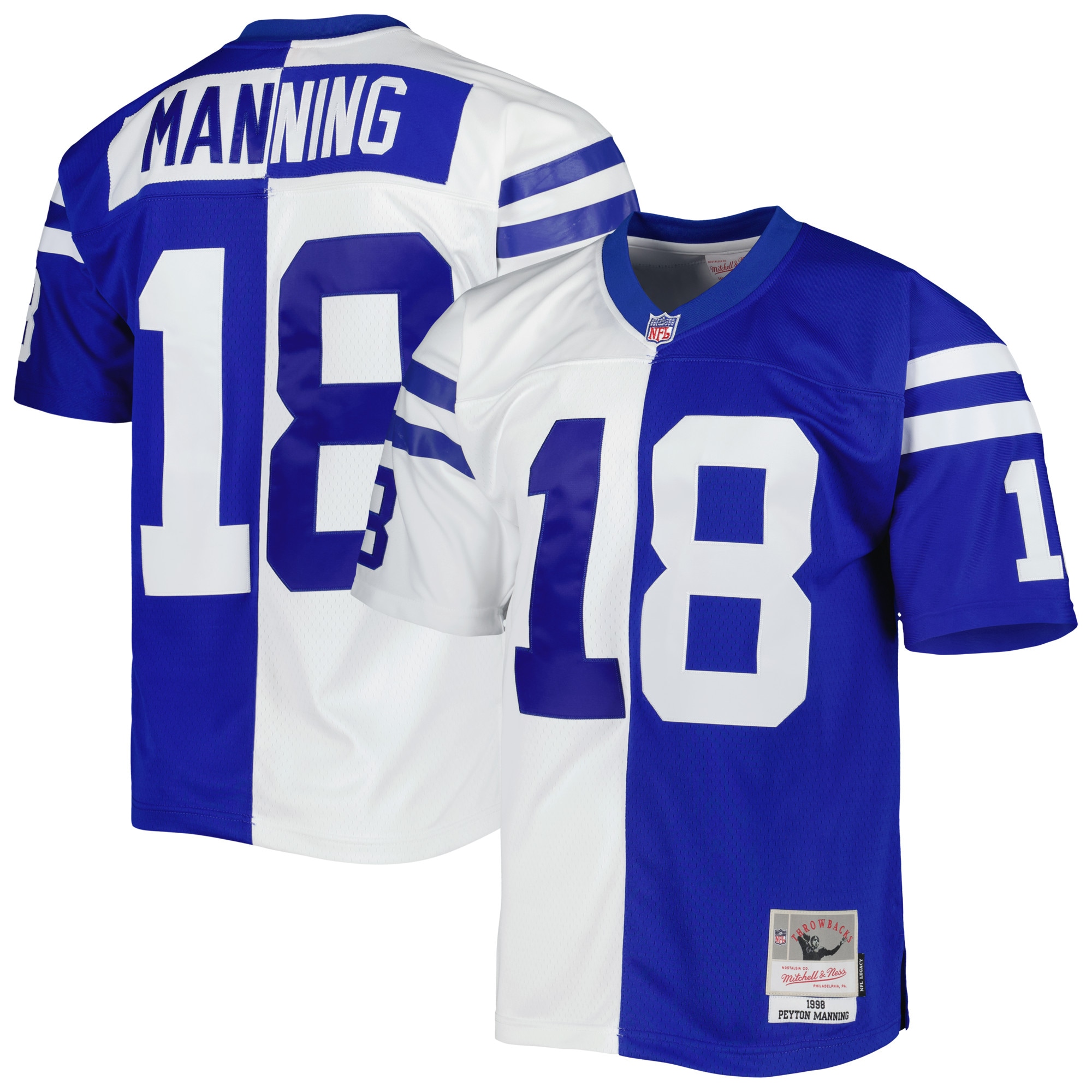 Men's Indianapolis Colts Peyton Manning Mitchell & Ness Royal/White 1998 Split Legacy Jersey JS1562 nicesnker