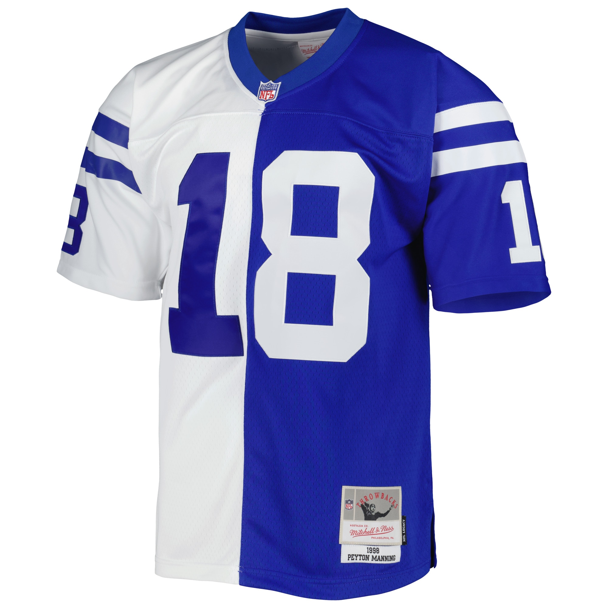 Men's Indianapolis Colts Peyton Manning Mitchell & Ness Royal/White 1998 Split Legacy Jersey JS1562 nicesnker - Image 2