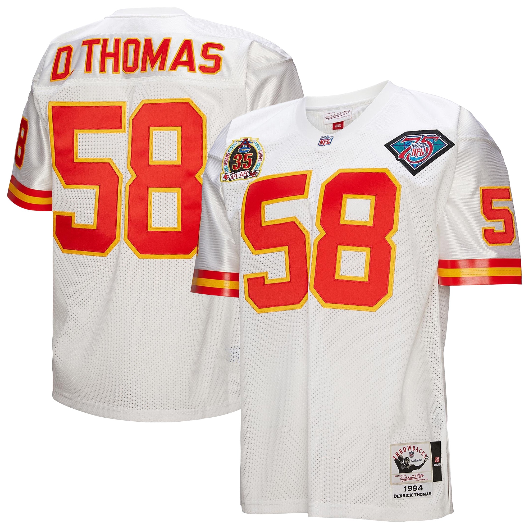 Men's Kansas City Chiefs 1994 Derrick Thomas Mitchell & Ness White Throwback Retired Player Jersey JS5779 nicesnker