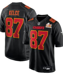 Men's Kansas City Chiefs Travis Kelce Carbon Black Super Bowl LIX Fashion Game Jersey JS4283 nicesnker