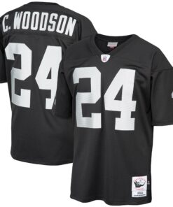 Men's Las Vegas Raiders 2002 Charles Woodson Mitchell & Ness Black Throwback Retired Player Jersey JS9746 nicesnker