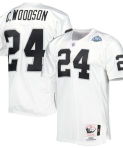 Men's Las Vegas Raiders 2002 Charles Woodson Mitchell & Ness White Throwback Retired Player Jersey JS9986 nicesnker