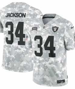 Men's Las Vegas Raiders Bo Jackson Arctic Camo 2024 Salute to Service Retired Player Limited Jersey JS2034 nicesnker