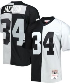 Men's Las Vegas Raiders Bo Jackson Mitchell & Ness Black/Silver 1988 Split Legacy Jersey JS1802 nicesnker