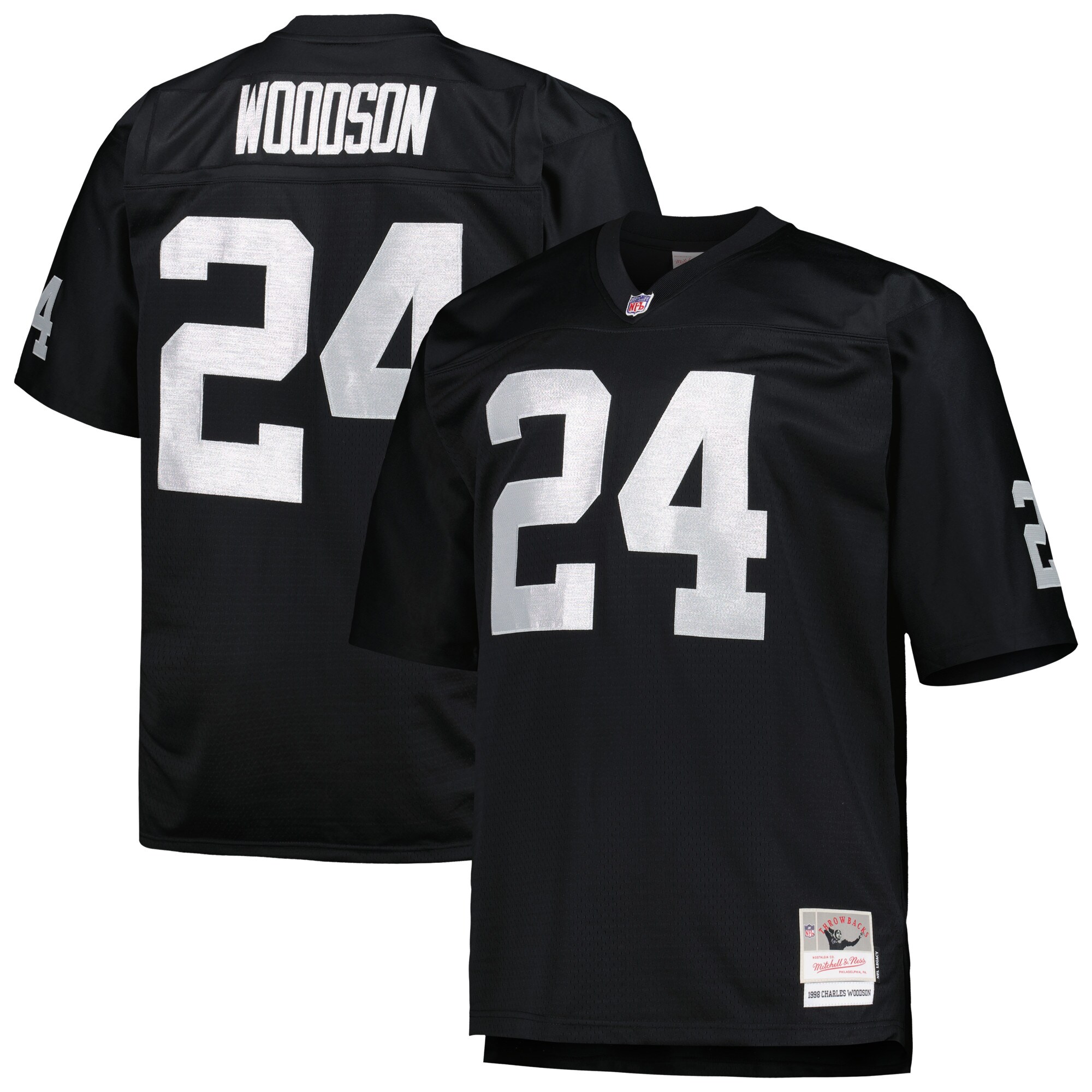 Men's Las Vegas Raiders Charles Woodson Mitchell & Ness Black Big & Tall 1998 Retired Player Jersey JS9595 nicesnker