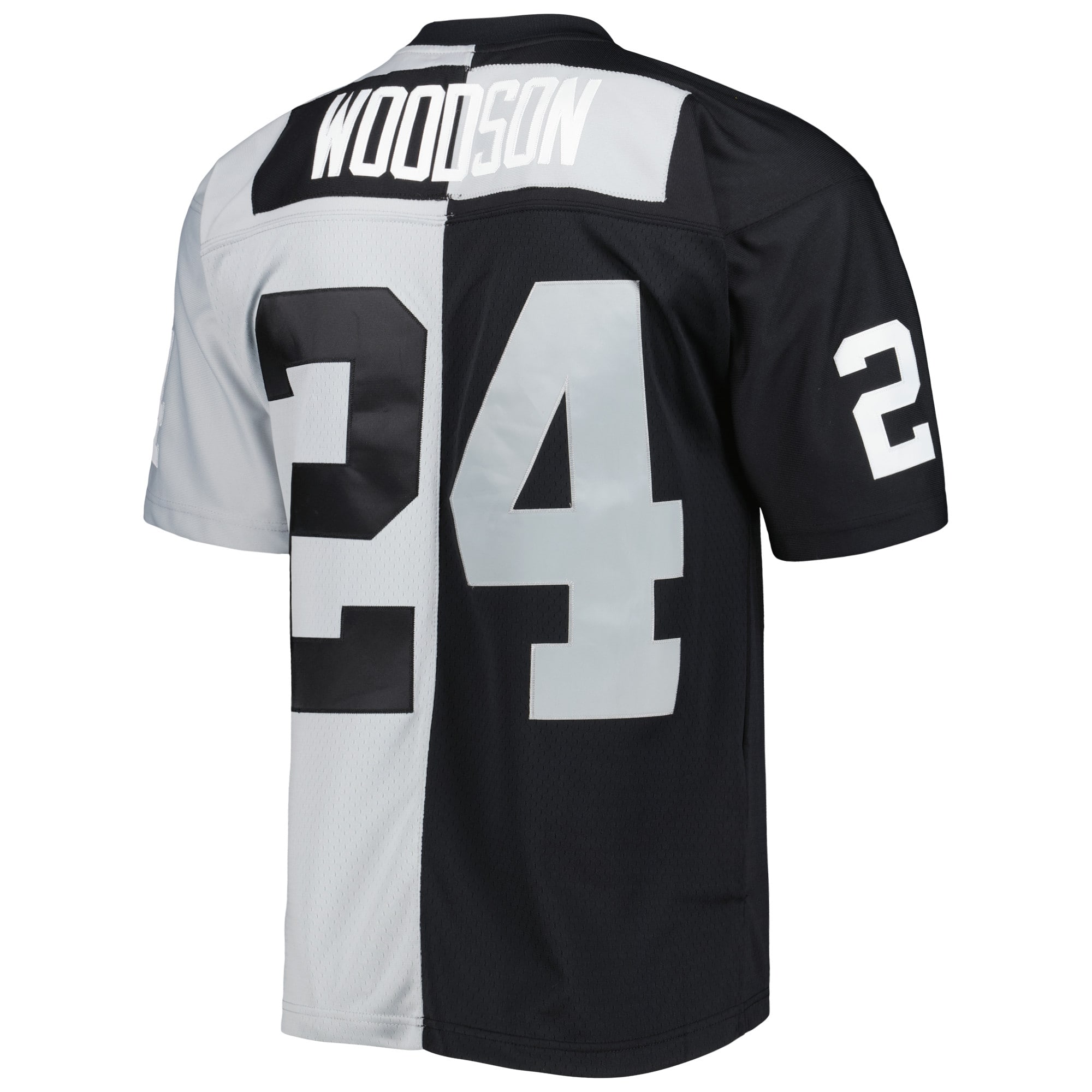Men's Las Vegas Raiders Charles Woodson Mitchell & Ness Black/Silver 1998 Split Legacy Jersey JS1898 nicesnker - Image 3