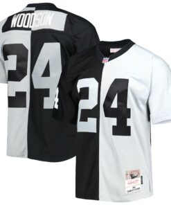 Men's Las Vegas Raiders Charles Woodson Mitchell & Ness Black/Silver 1998 Split Legacy Jersey JS1898 nicesnker