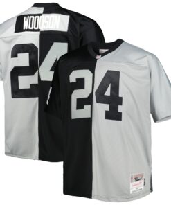 Men's Las Vegas Raiders Charles Woodson Mitchell & Ness Black/Silver Big & Tall Split Legacy Retired Player Jersey JS3363 nicesnker